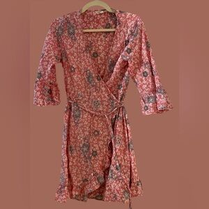 Off Molly Wrap midi / mini dress / tunic cotton pink small /